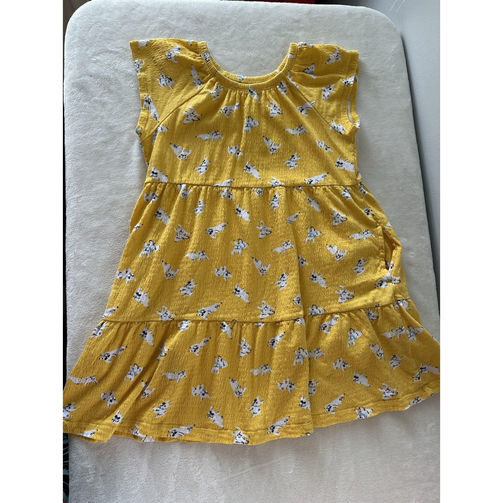 Bcg Girls' Tiered Printed Puppy Dog Girls Yellow Dress